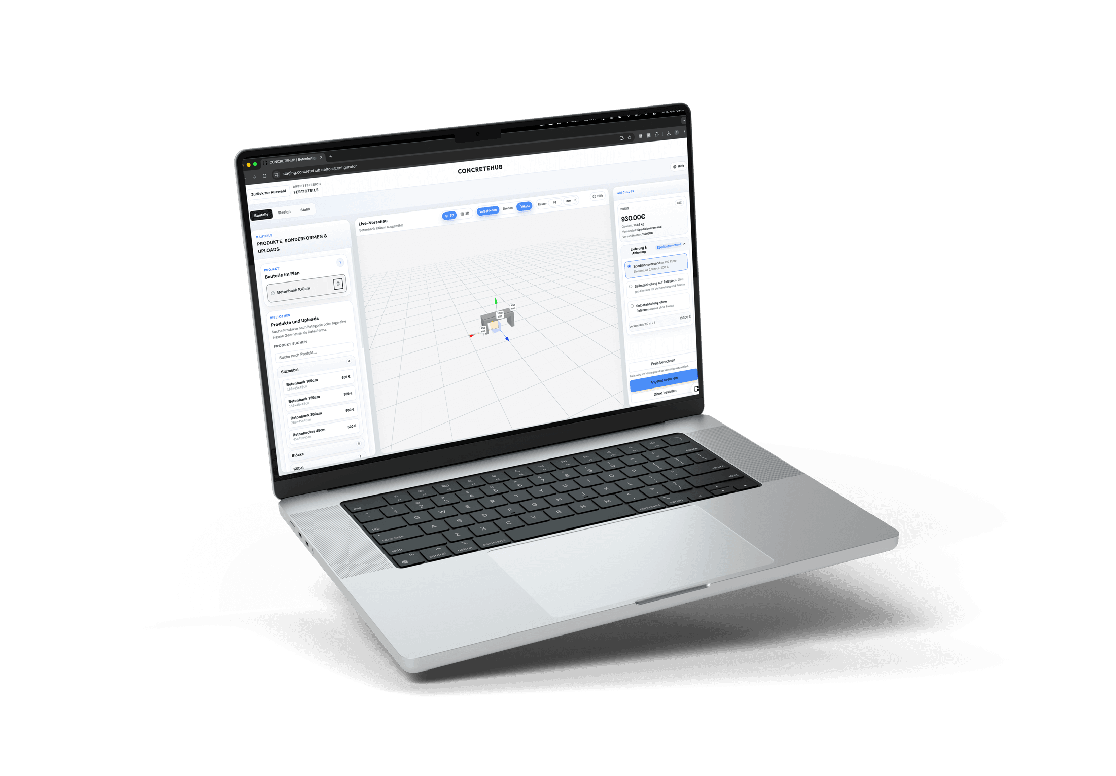 MacBook Mockup mit CONCRETEHUB Oberfläche