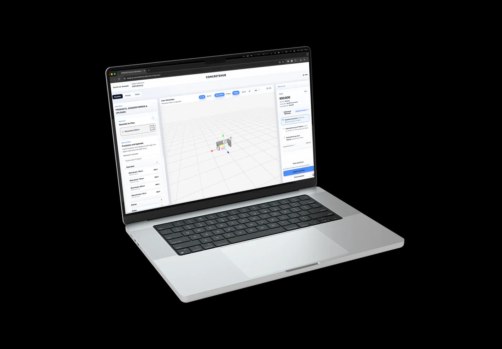 Digitale Konfiguration eines Betonbauteils am Laptop